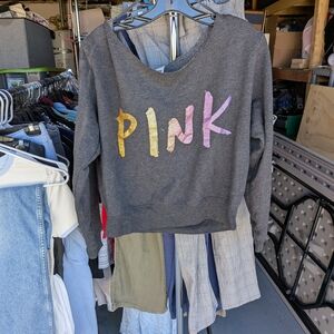 PINK Victoria's Secret Gray Sweatshirt with Yellow and Pink Logo